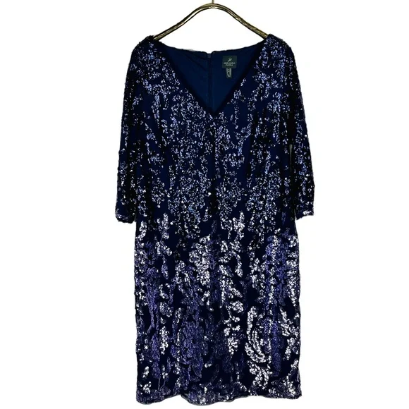 ADRIANNA PAPELL AP1E209365 OMBRE FLORAL SEQUIN EMBELLISHED SHEATH COCKTAIL DRESS - Picture 2 of 15